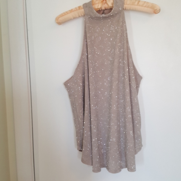 Lily White bare shoulder beige shiny night top - Picture 1 of 3